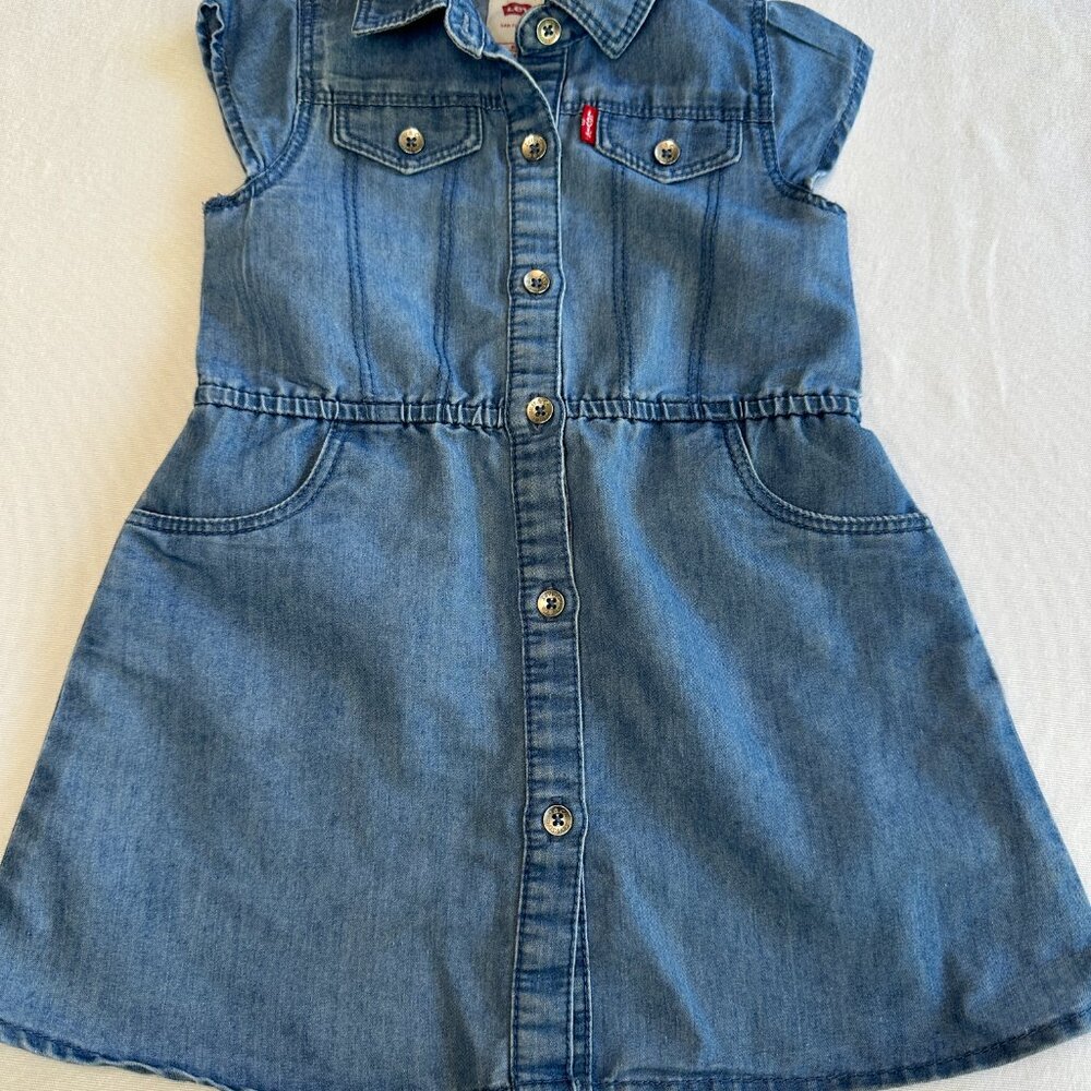 Girls Levi's Blue Denim Short Sleeve Button Down Dress Size 18 Month